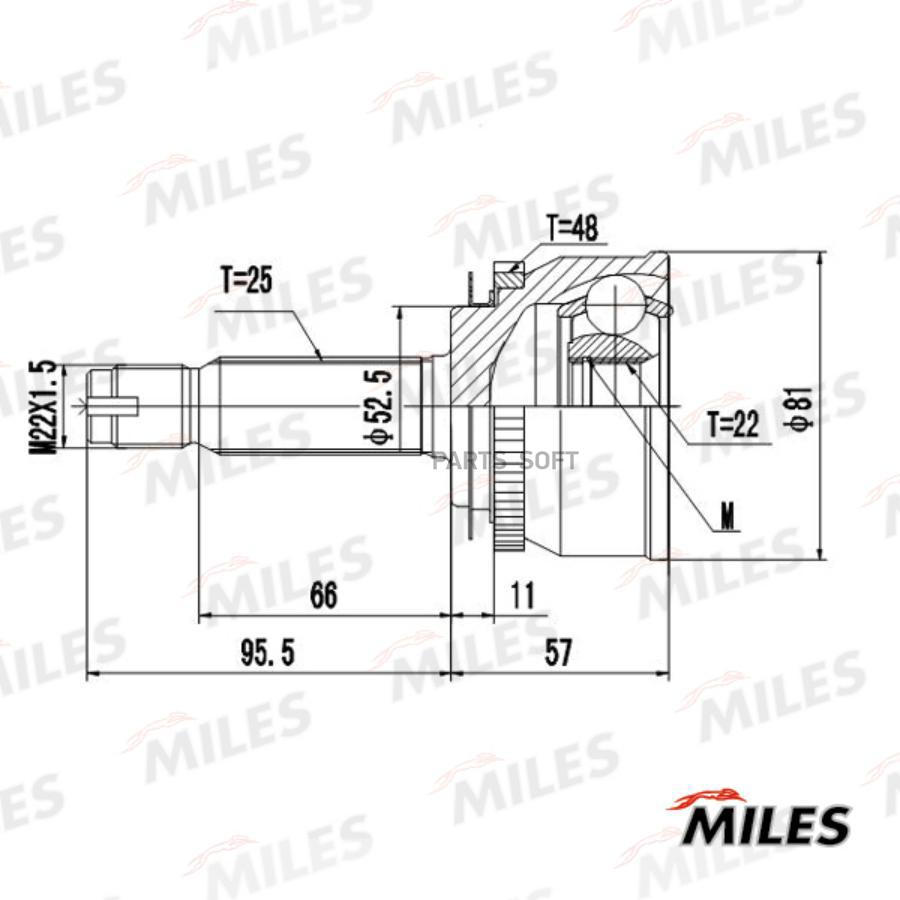 

Шрус Наружный С Abs Hyundai Getz 1.1-1.6 02-11 (Gkn 303904) Ga20705 Miles арт. GA20705