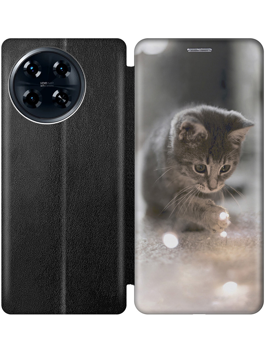 

Чехол-книжка на Tecno Spark 20 Pro+ с принтом "Котенок и свет" черный, Черный;белый;коричневый;серый, 783985011