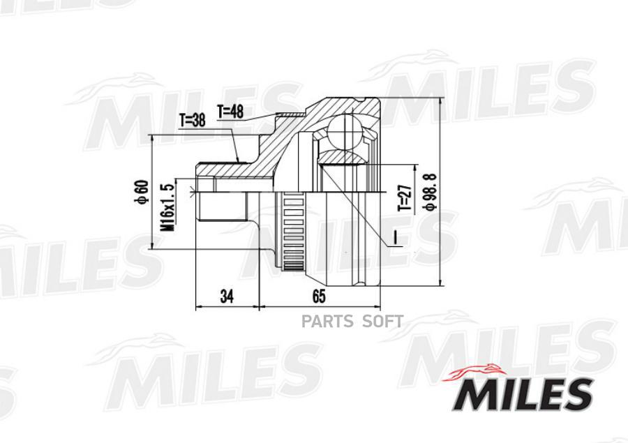 

Шрус Наружный Vw Sharan/Ford Galaxy 1.8-2.8 95-06 (Gkn 303509) Ga20524 Miles арт. GA20524