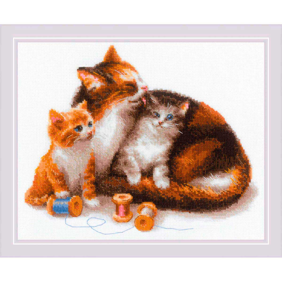 фото Набор для вышивания риолис кошка с котятами