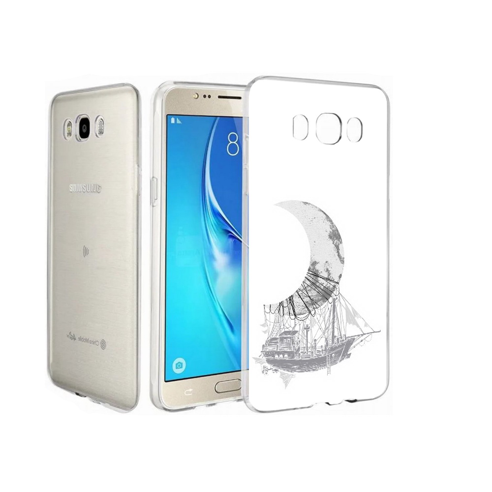 

Чехол MyPads Tocco для Samsung Galaxy J7 черно белый корабль полумесяц, Прозрачный, Tocco