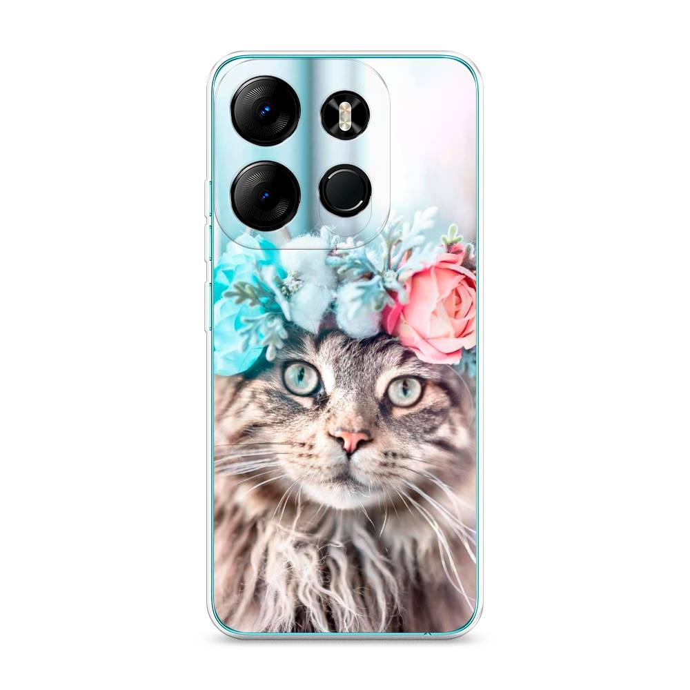 

Чехол Awog на Tecno Pop 7 Pro "Кот в венке", Серый;голубой;розовый, 303450-2