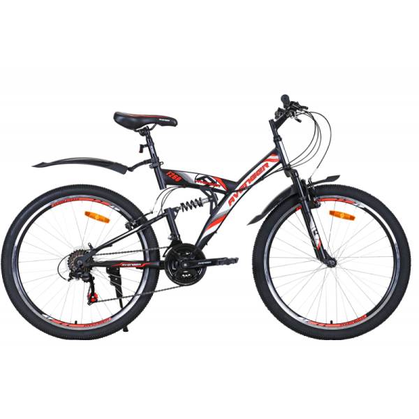 фото Велосипед 26 avenger f260 (двухподвес) (21-ск.) черный/оранжевый/неоновый (рама 18)