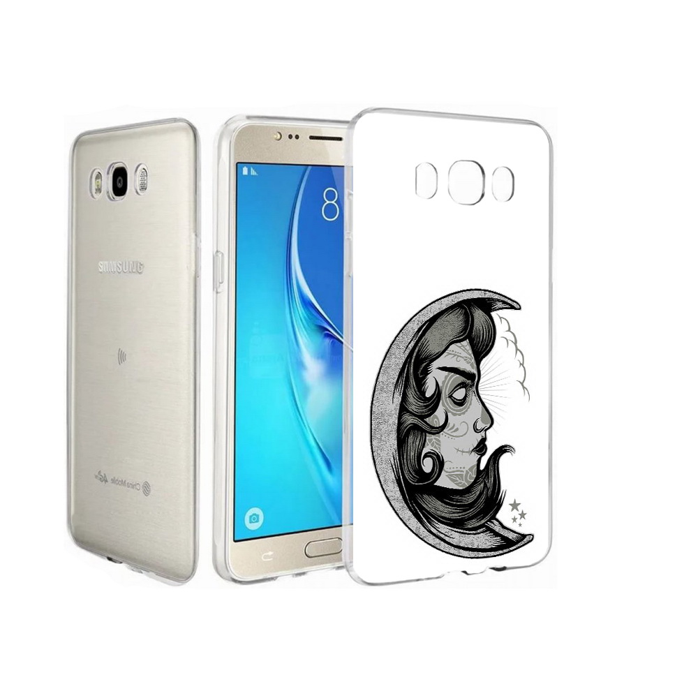 

Чехол MyPads Tocco для Samsung Galaxy J7 черно белая луна с лицом, Прозрачный, Tocco