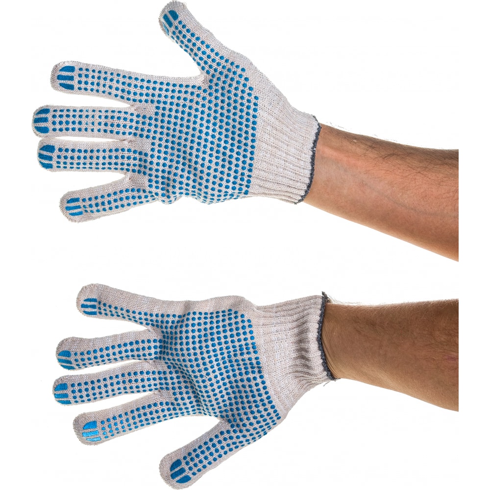 Хлопчатобумажные перчатки с ПВХ Сталер, 100 пар, 10 класс вязки, белые, точка, 5 нитей Т/4 хлопчатобумажные перчатки сталер