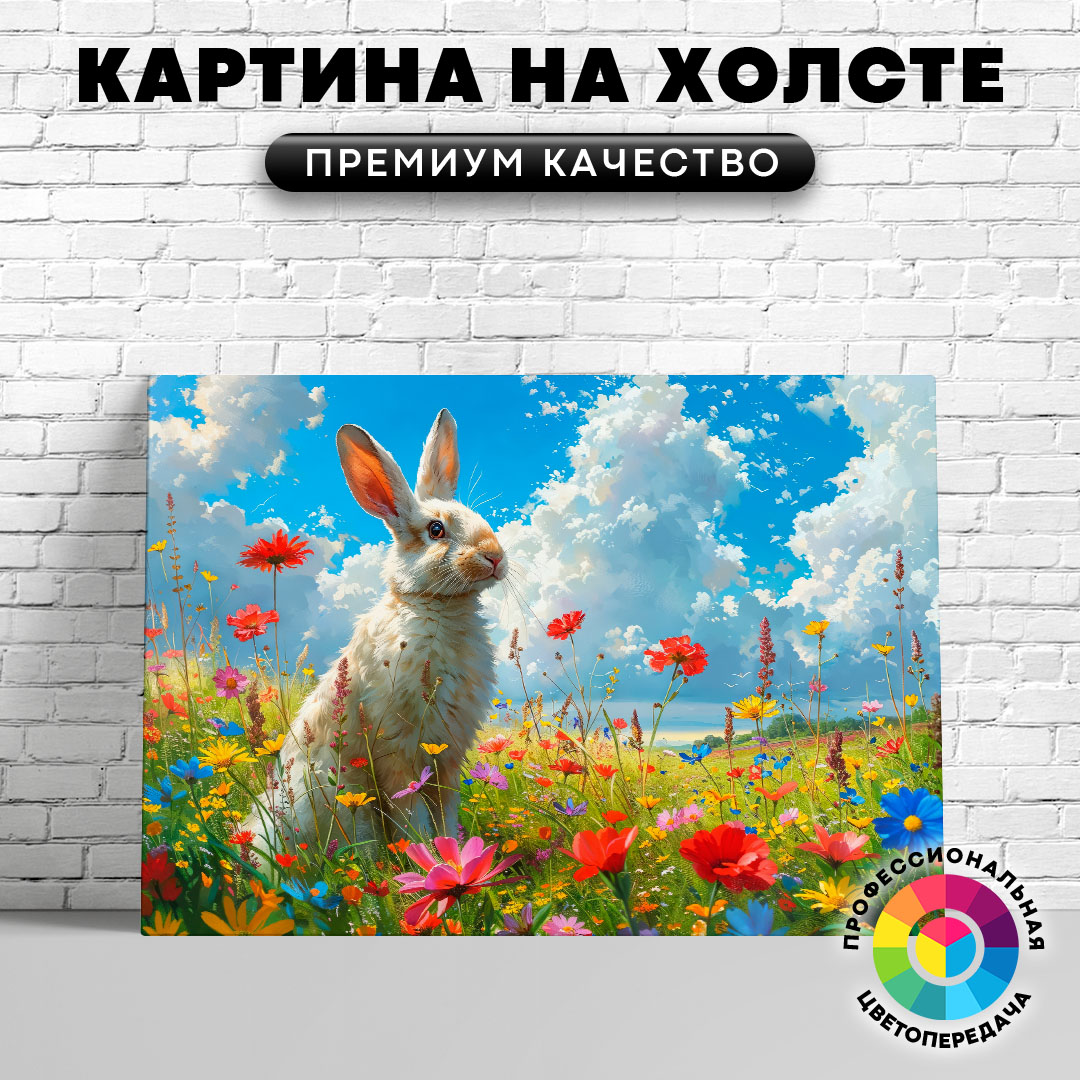 

Картина на холсте Заяц и полевые цветы арт 75х100 см, ЖЗАЙЦ
