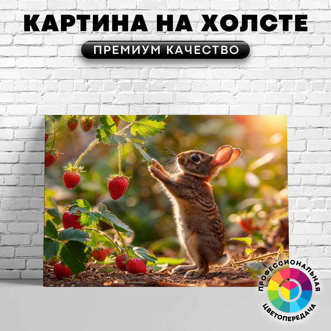 

Картина на холсте Заяц и клубничка 60х45 см, ЖЗАЙЦ