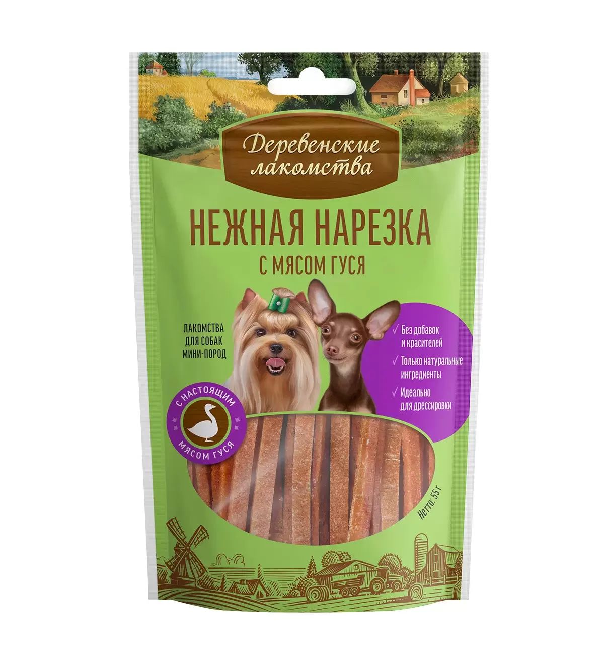 

Лакомство для собак Деревенские лакомства, для мини-пород, нарезка с мясом гуся, 55 г