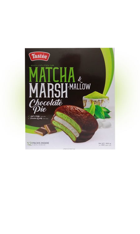Печенье бисквитное Tastee Matcha Marshmallow Chocolate Pie чай матча 300 г Упаковка 8 шт