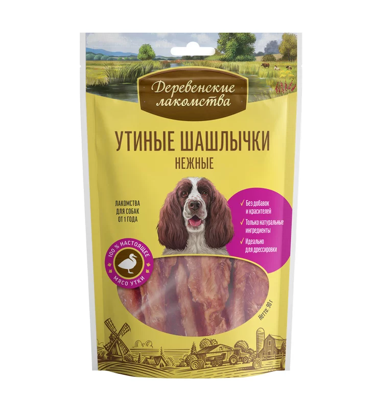 

Лакомство для собак Деревенские лакомства Шашлычки утиные нежные, 90 г