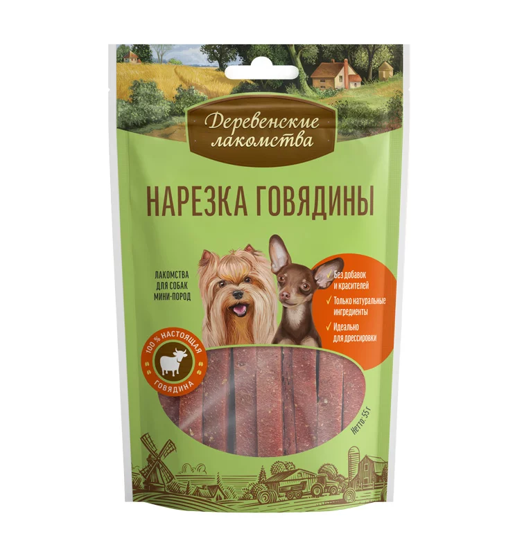 

Лакомство для собак Деревенские лакомства, для мини-пород, нарезка из говядины, 55 г