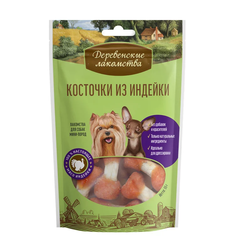 

Лакомство для собак Деревенские лакомства, для мини-пород, косточки из индейки, 55 г