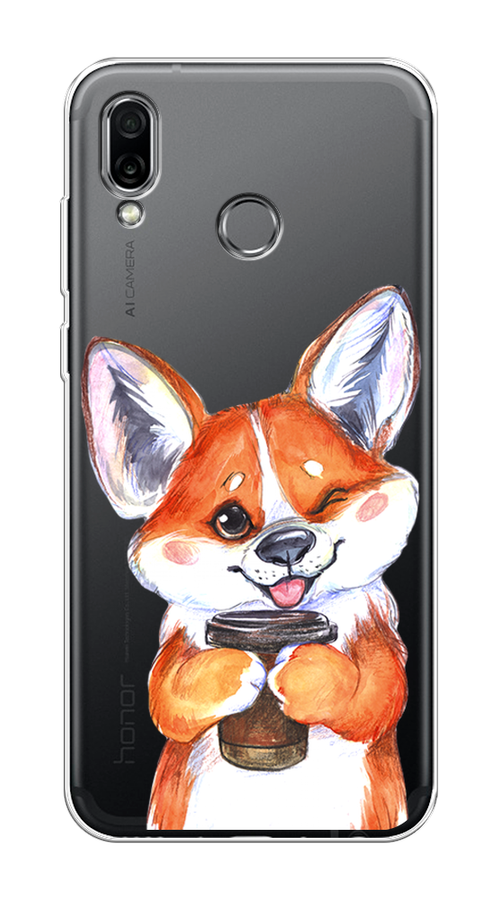 

Чехол на Honor Play "Корги с кофе", Оранжевый;белый, 66250-4