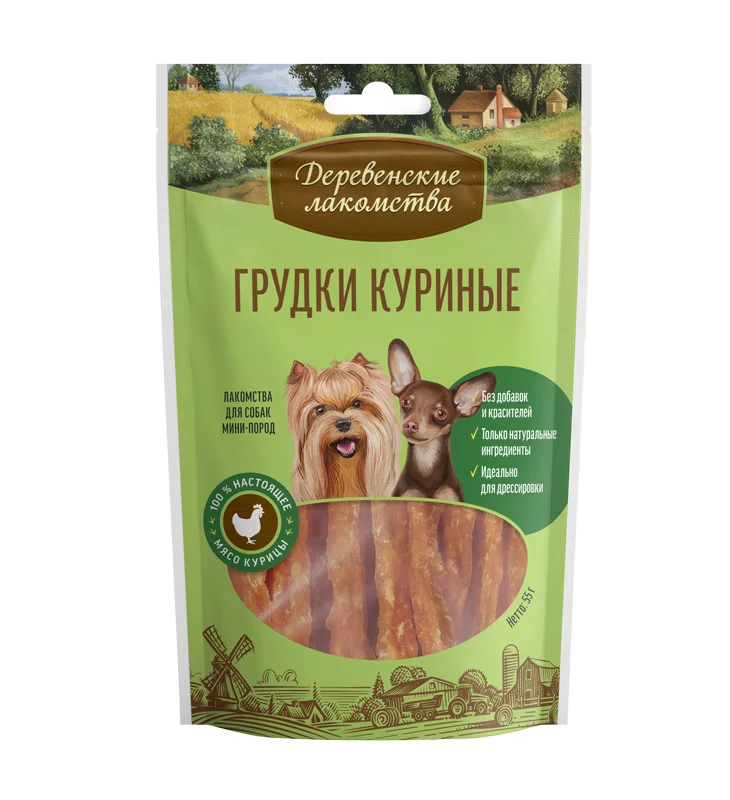 

Лакомство для собак Деревенские лакомства, для мини-пород, грудки куриные, 55 г