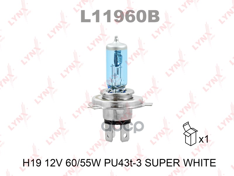 

Лампа Галогенная H19 12v 60/55w Pu43t-3 Super White LYNXauto арт. l11960b, L11960B