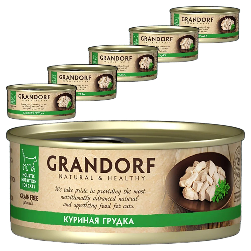 Корм влажный Grandorf для кошек, грудка куриная, 6x70 г