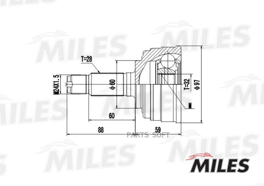 Шрус Наружный Honda Accord 1.8/2.0 86-96 (Gkn 302013) Ga20126 Miles арт. GA20126