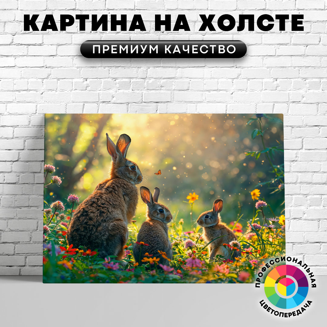 

Картина на холсте Семья зайчиков 60х45 см, ЖЗАЙЦ