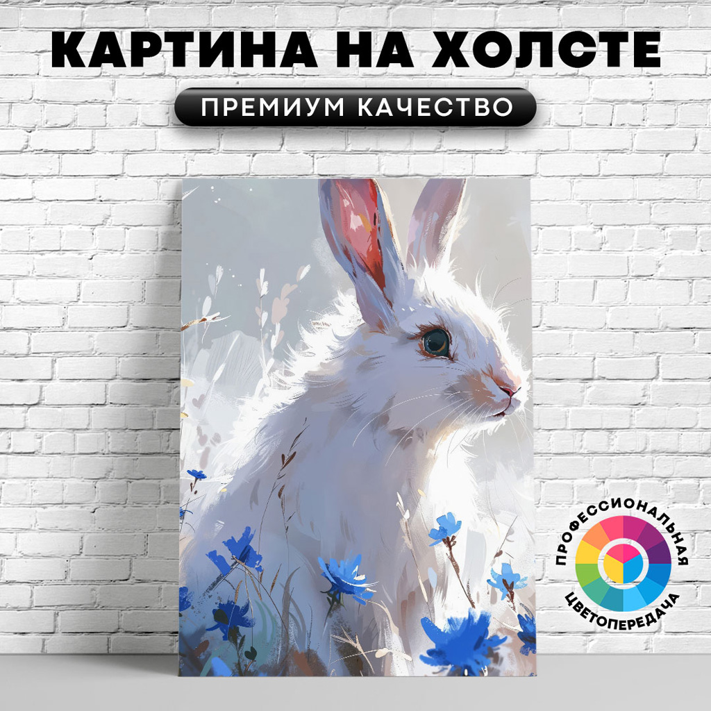 

Картина на холсте Заяц и васильки арт 50х70 см, ЖЗАЙЦ