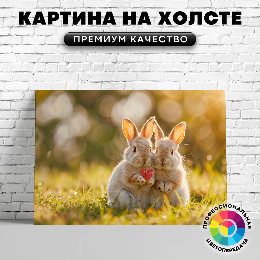 

Картина на холсте Зайцы с сердечком 40х30 см, ЖЗАЙЦ
