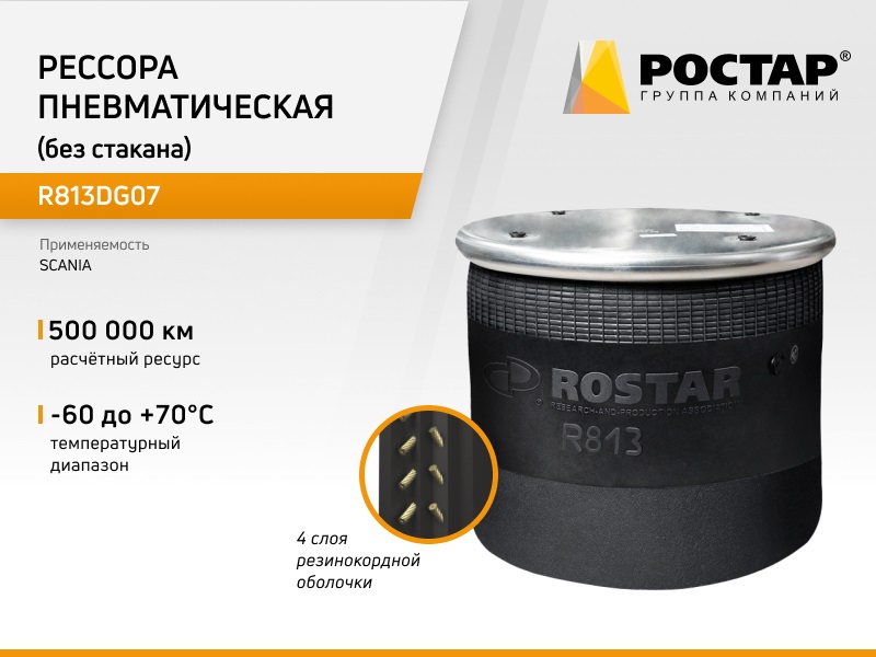 Рессора пневматическая Ростар R813DG07 (4813NP07/O) без стакана