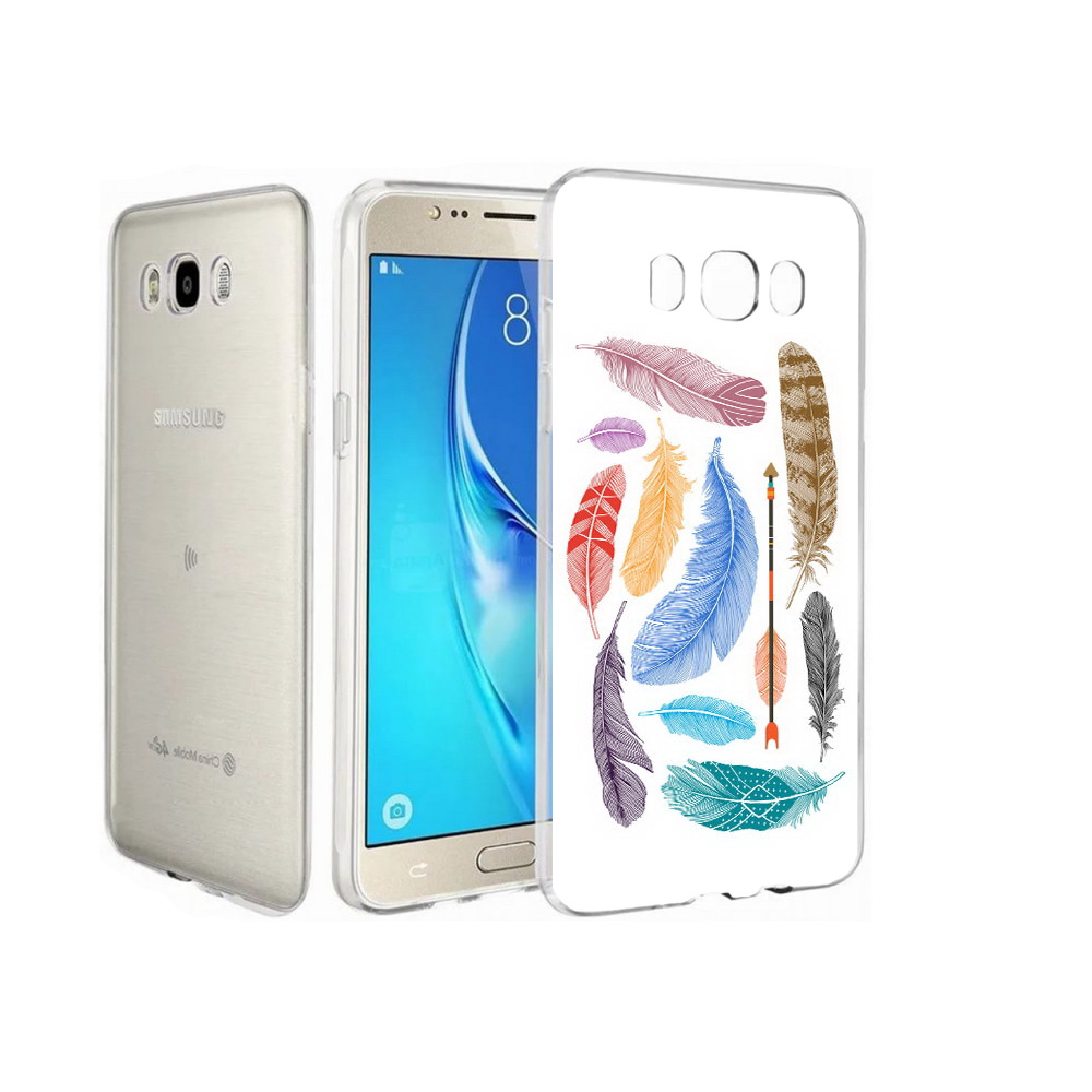 

Чехол MyPads Tocco для Samsung Galaxy J7 разноцветные перья, Прозрачный, Tocco