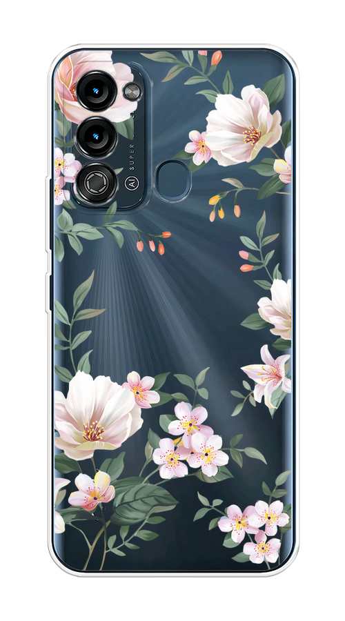 

Чехол на Itel Vision 3 "Beautiful white flowers", Бежевый;зеленый, 3200850-1