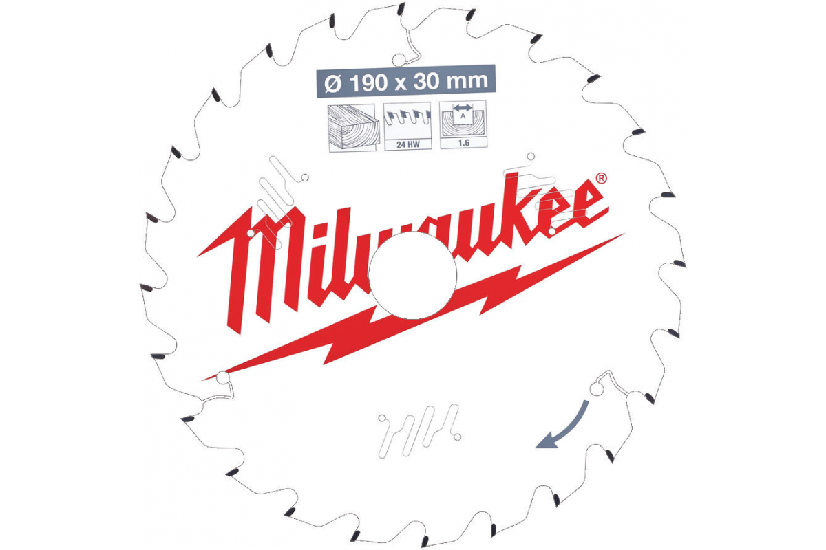 Диск пильный Milwaukee по дереву 190x30x1,6x24