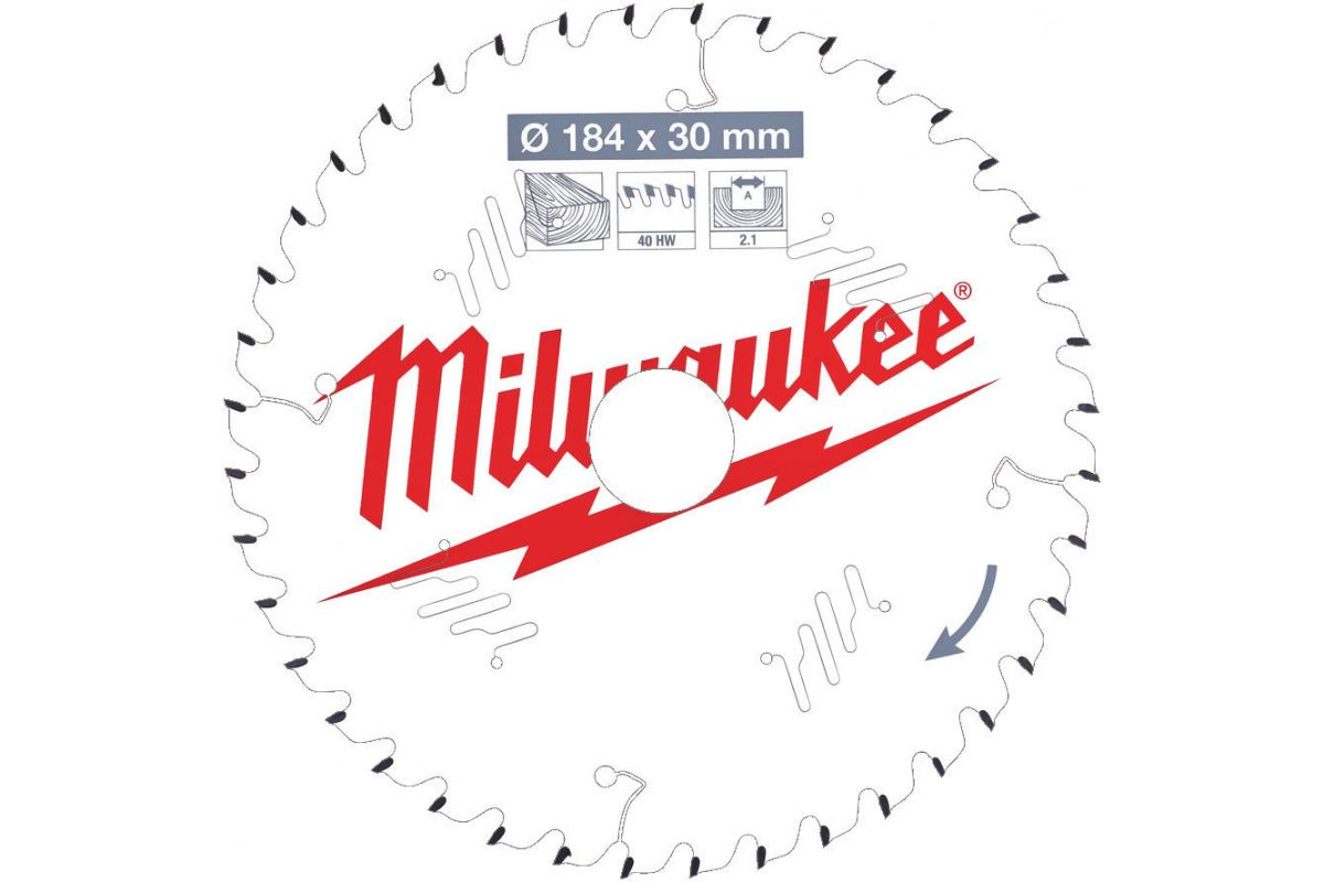 Диск пильный Milwaukee по дереву 184x30x2,1x40
