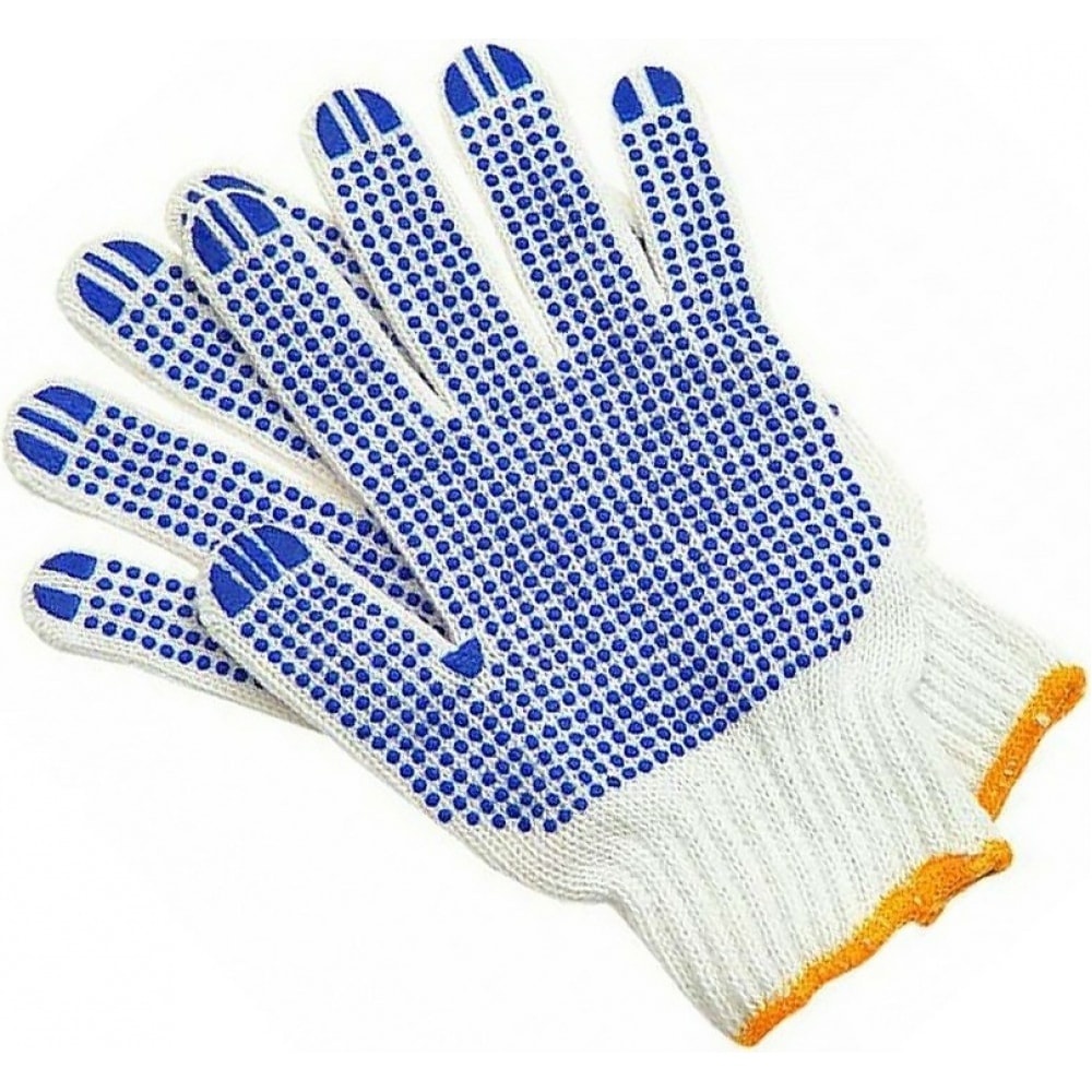 Хлопчатобумажные перчатки с ПВХ Сталер, 100 пар, 10 класс вязки, белые, точка, 4 нити Т/42 хлопчатобумажные перчатки сталер