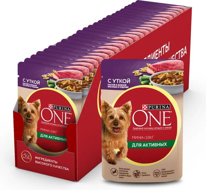 Влажный корм для собак Purina One mini уткапаста фасоль в подливе 85 г 2042₽