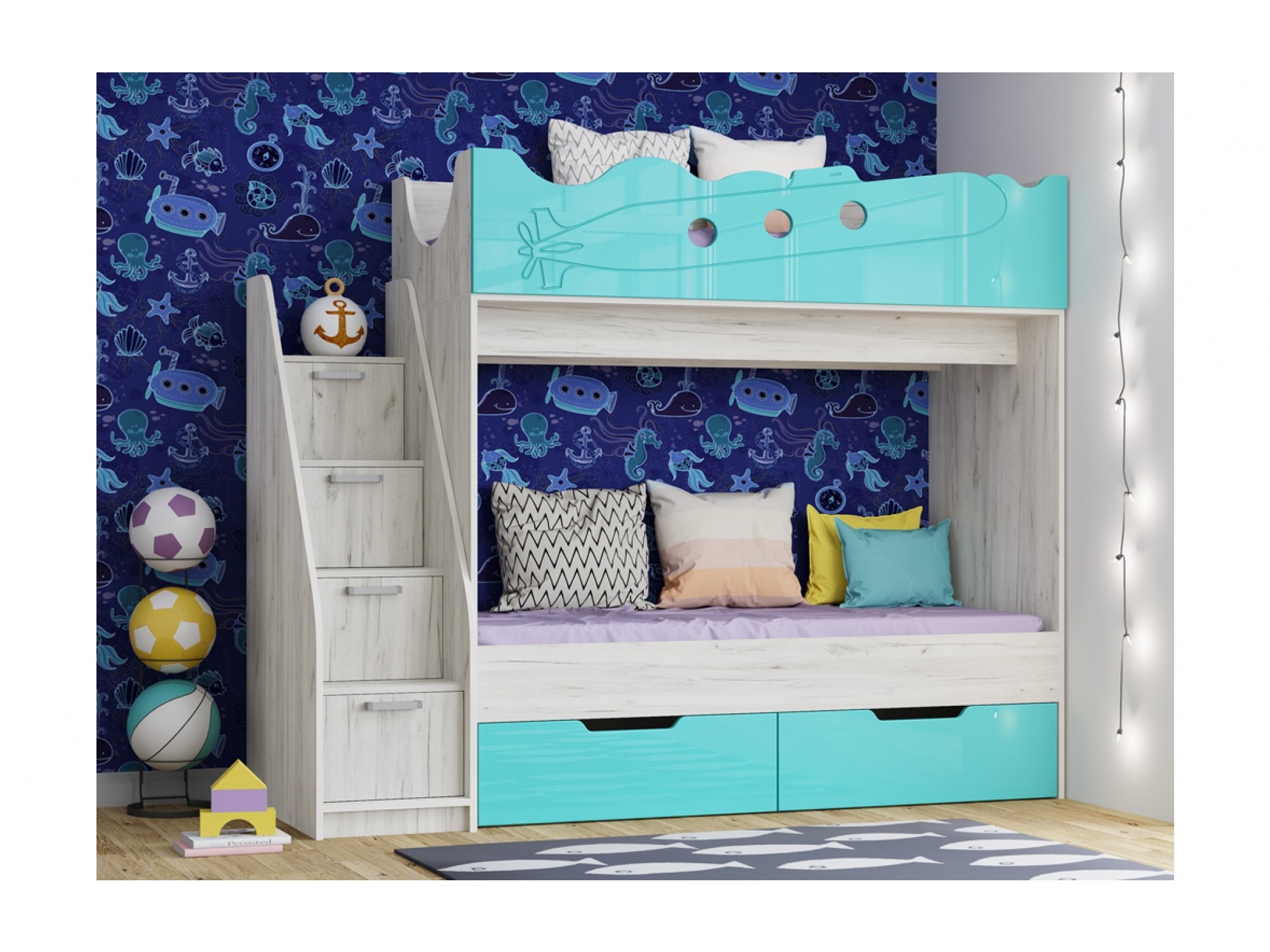 

Юниор-15 МДФ Кровать 2-х ярусная (Сиреневый металлик, Дуб Крафт белый)