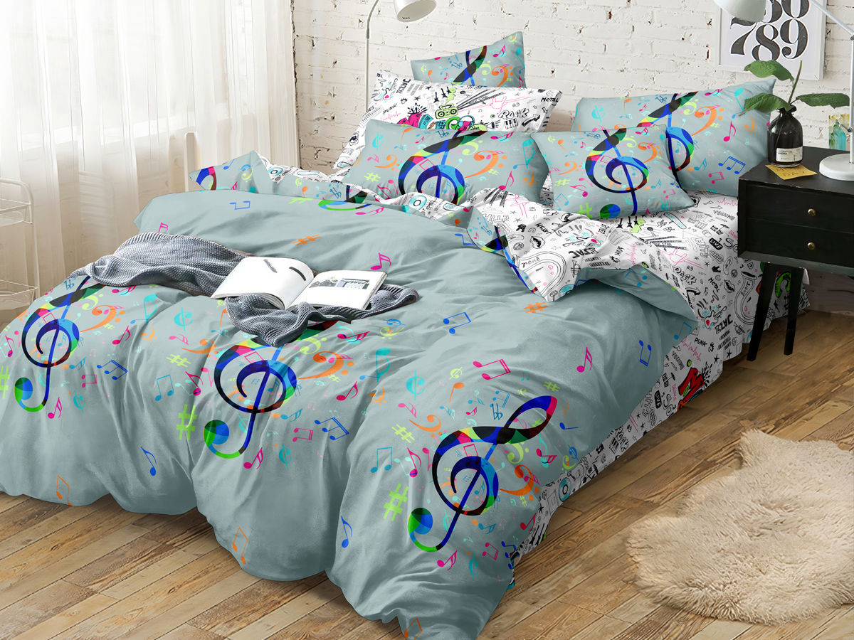 

Постельное белье 1.5 спальное с нотами Cleo Pure Cotton, поплин, наволочки 70x70, Cotton