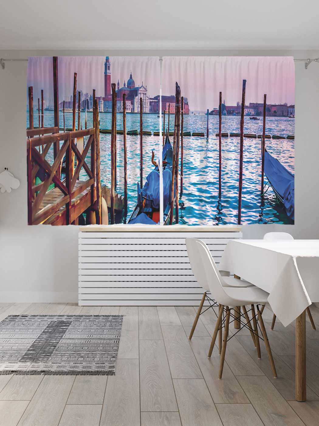 

Классические шторы JoyArty "Гондола на пристани", серия Oxford DeLux, 2 полотна 145x180 см, Гондола на пристани