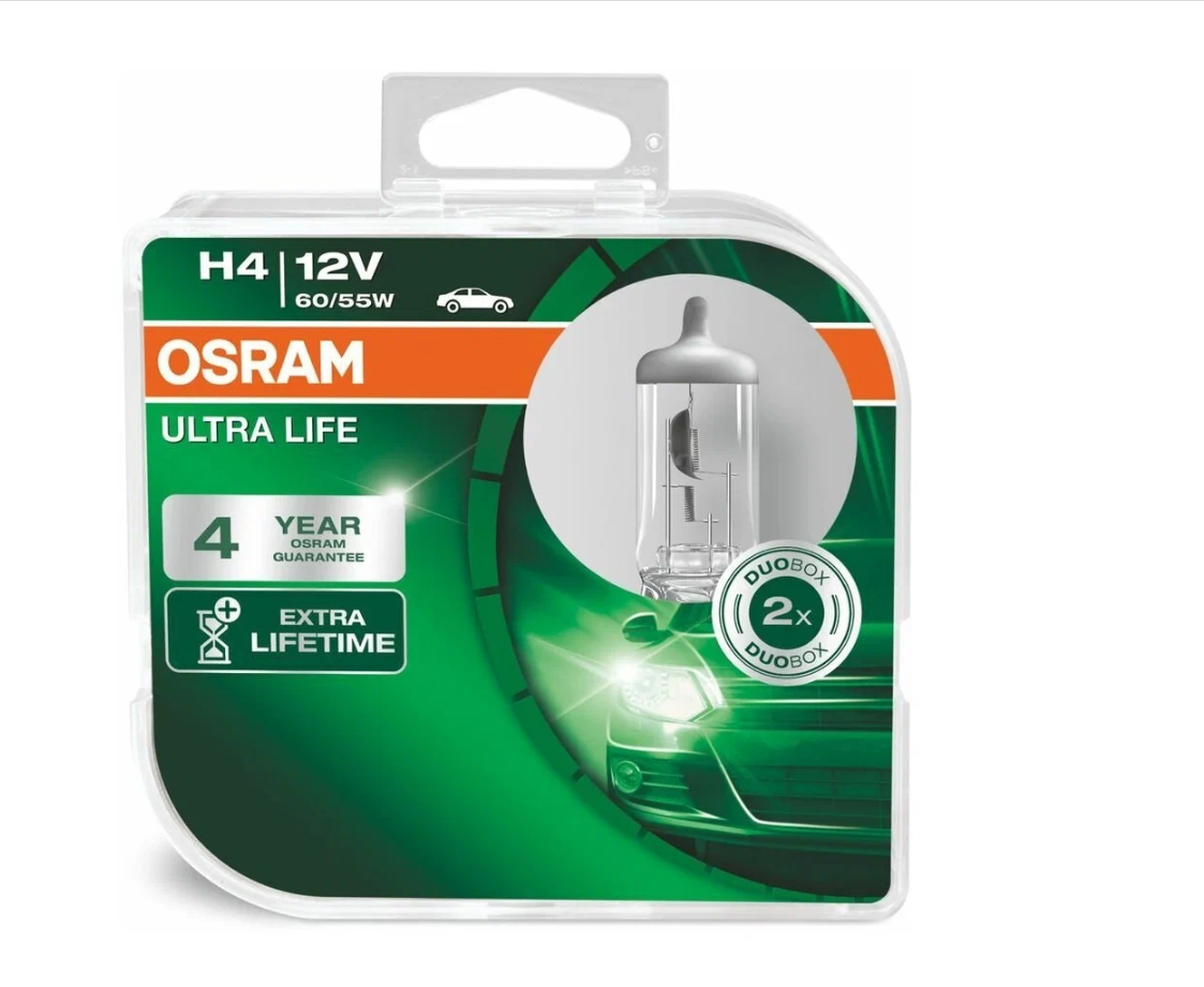 фото Галогенная автомобильная лампа osram ultra life 64193ult-hcb h4 12v 60/55w p43t