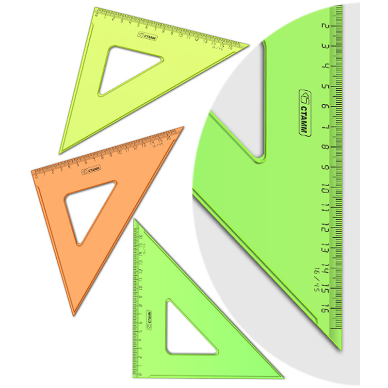 

Треугольник 45°, 16см СТАММ, пластиковый, прозрачный, неоновые цвета, ассорти, (20шт.), Разноцветный