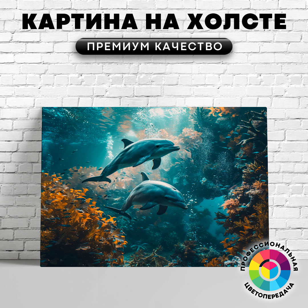 

Картина на холсте Пара дельфинов в море 40х30 см, ЖДЕЛЬ