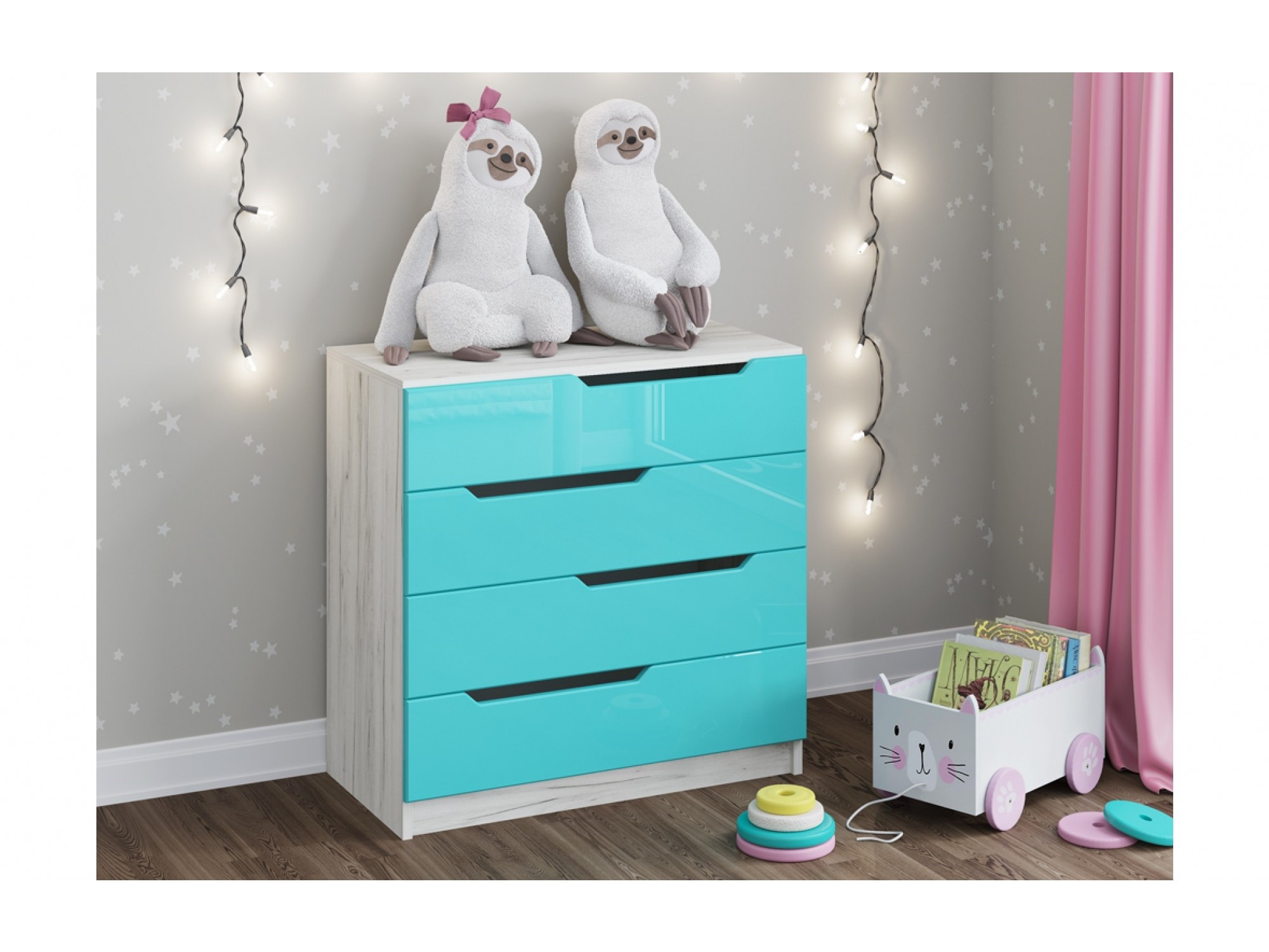 

Юниор-15 МДФ Комод (Крафт белый, Темно-синий металлик)