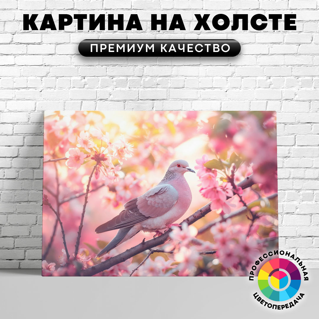 

Картина на холсте Голубь на ветке с цветками вишни 40х30 см, ЖГОЛУ