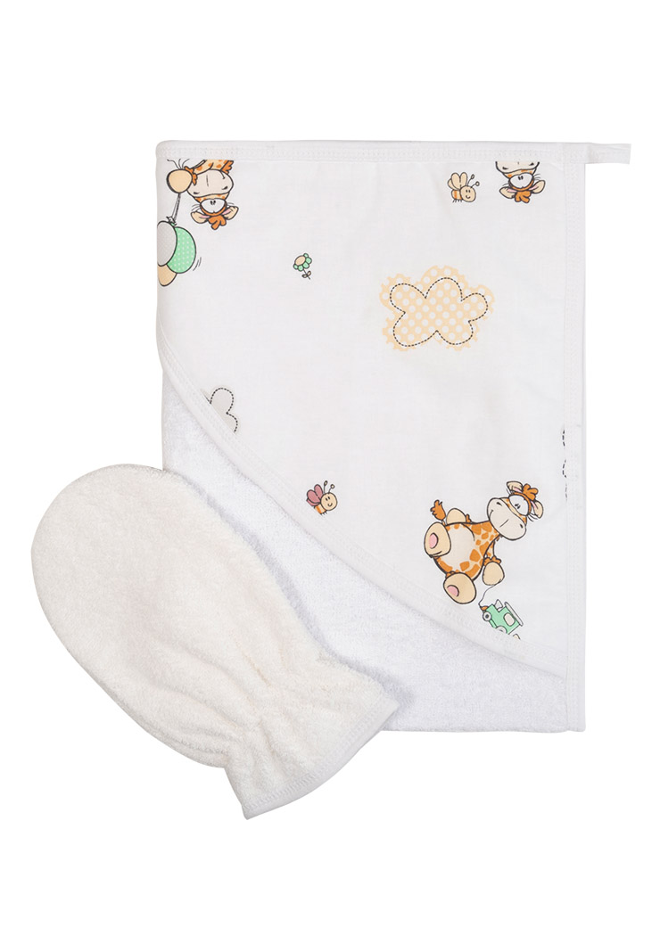 фото Махровое полотенце с рукавичкой для новорожденного, цвет: белый, 90х73 см сонный гномик