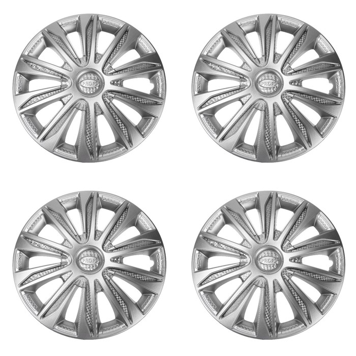 

Колпаки колесные R14 "PROFI", серебристый карбон, комплект 4 шт