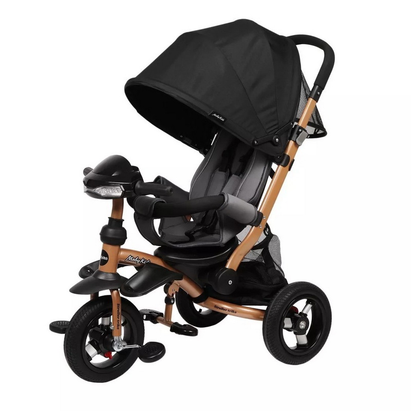 фото Велосипед-коляска трёхколёсный stroller trike 10x10 air car, черный, золотой металлик moby kids