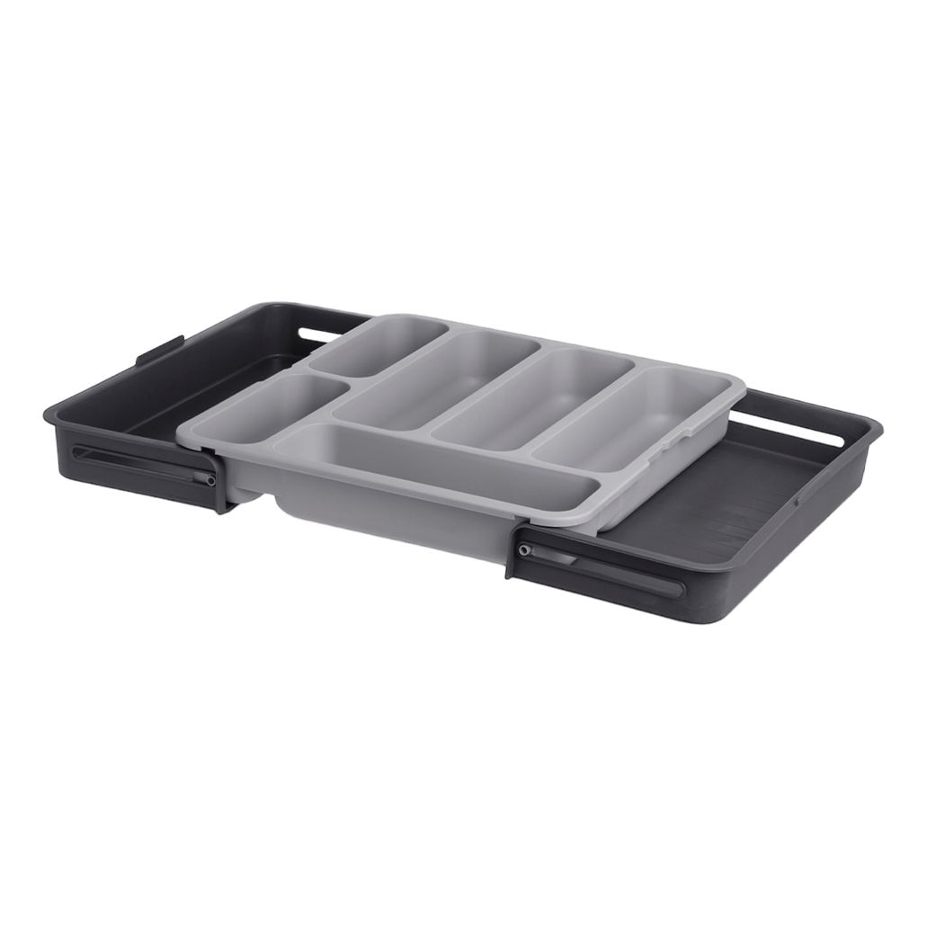 Лоток для столовых приборов раздвижной серый
