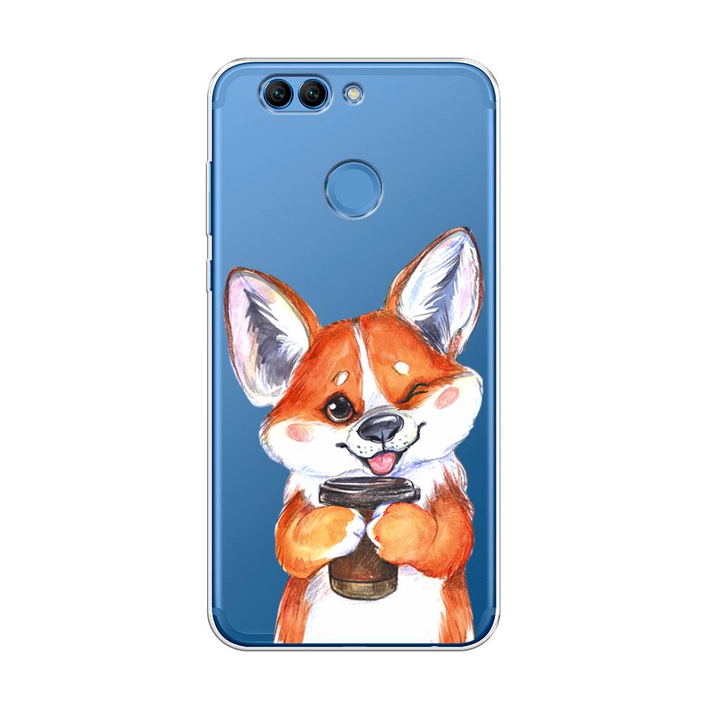 

Чехол на Huawei Nova 2 Plus "Корги с кофе", Оранжевый;белый, 63050-4