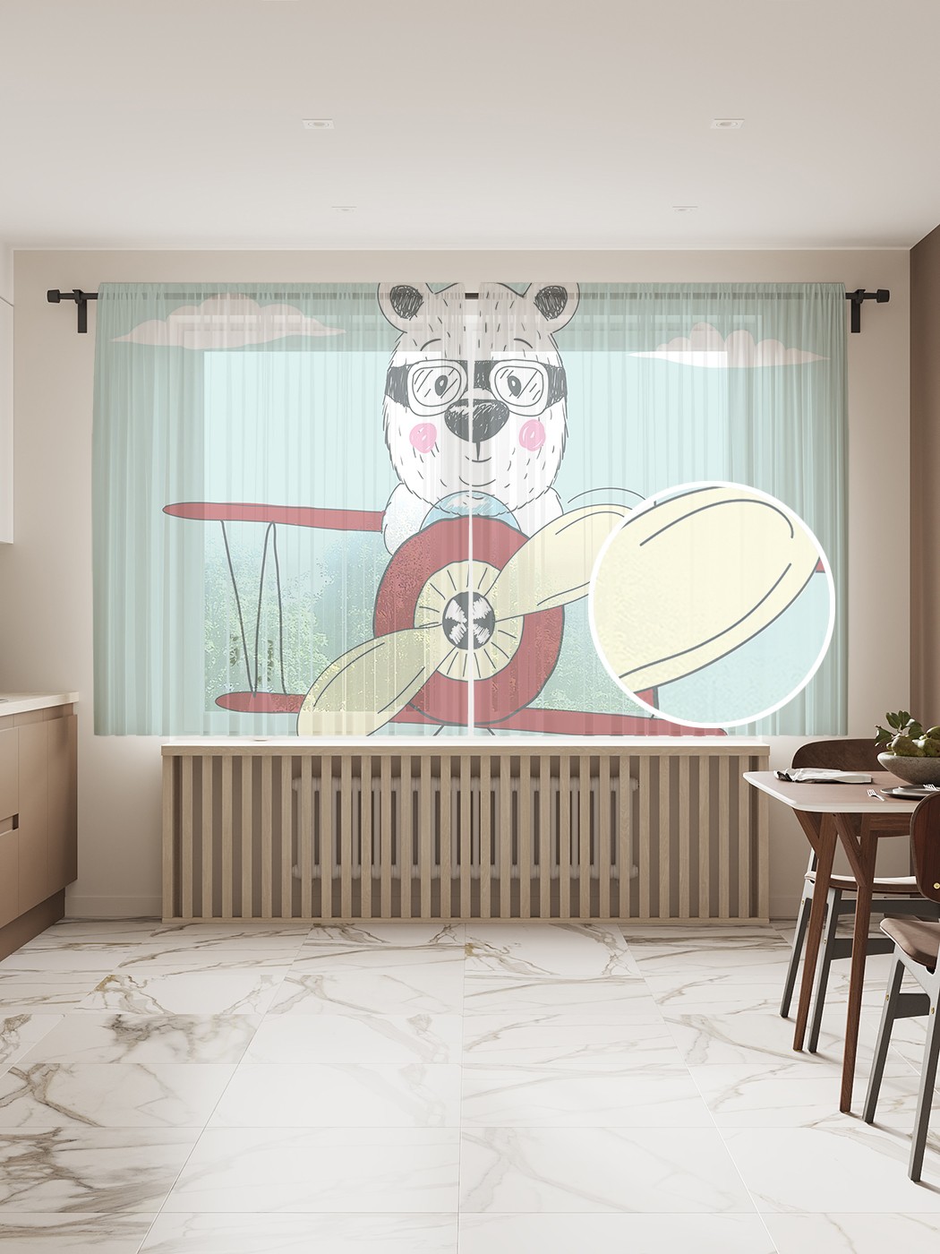 

Фототюль JoyArty "Мишка пилот самолета" 145x180см, 2 полотна, лента, 50 крючков, Мишка пилот самолета