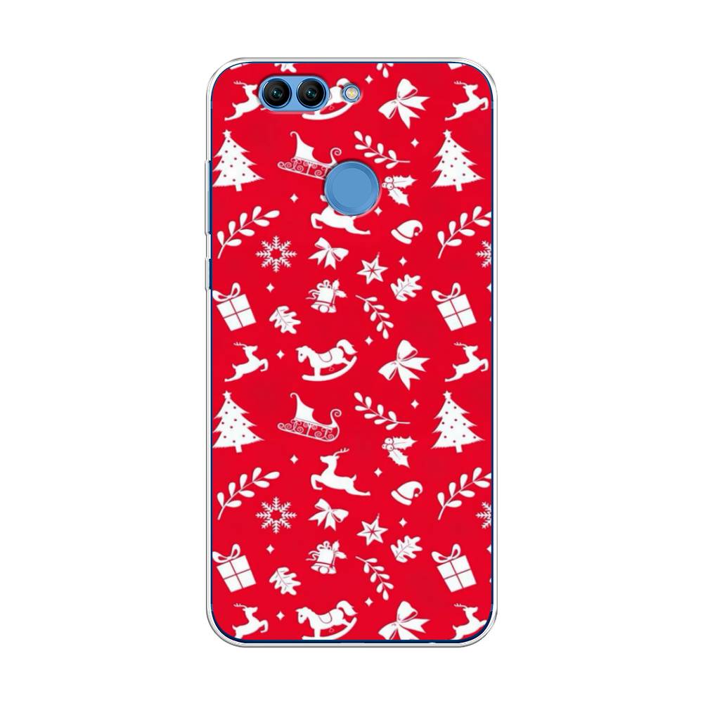 

Чехол на Huawei Nova 2 Plus "Красный новогодний фон", Красный;белый, 63050-5