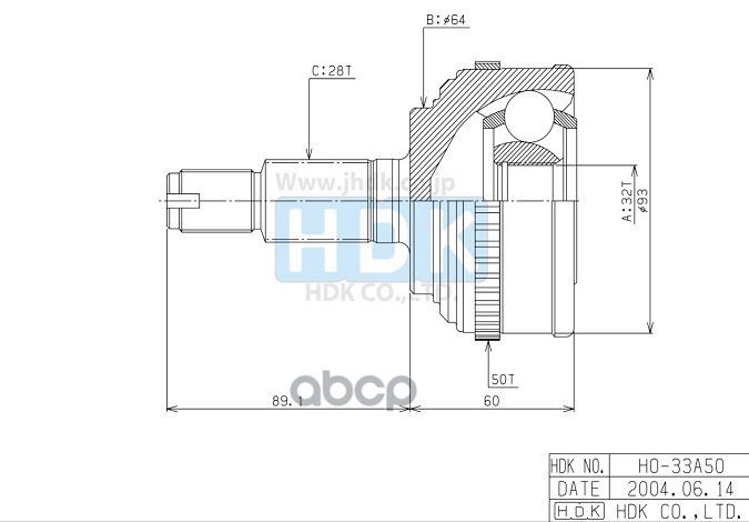 

Шрус Наружн. [Abs] 50Z HDK HO-033A50, HO033A50