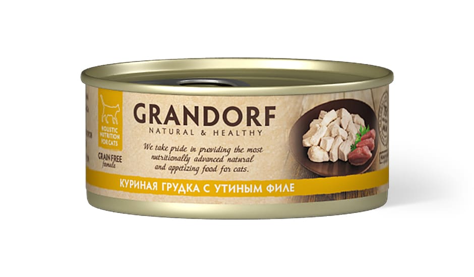 Консервы для кошек Grandorf Natural&Healthy, куринаягрудка с утиным филе, 6шт по 70 г