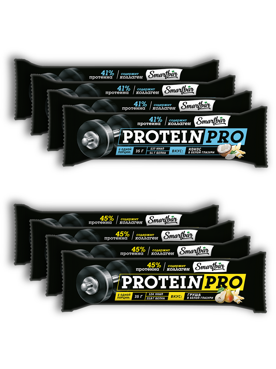 Батончик протеиновый SmartBar Protein PRO Ассорти 8 шт. х 35 г Кокосовый, Грушевый