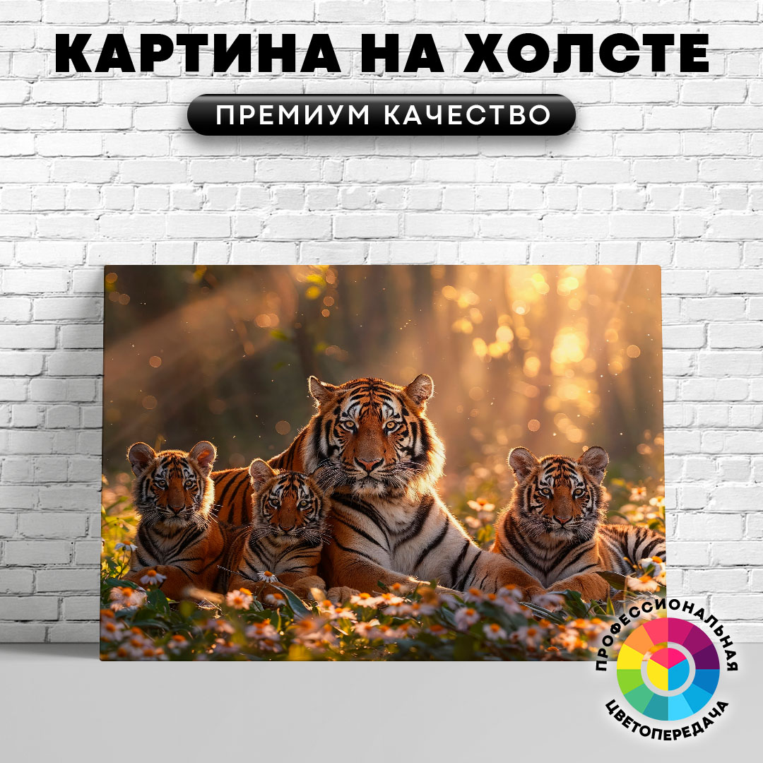 

Картина на холсте Тигр с тигрятами 60х45 см, ЖТИГР